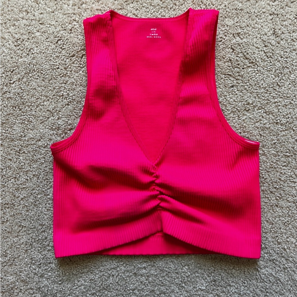 Aerie Ribbed Ruched Front Cropped Tank Top – Hot Pink – Women’s Large